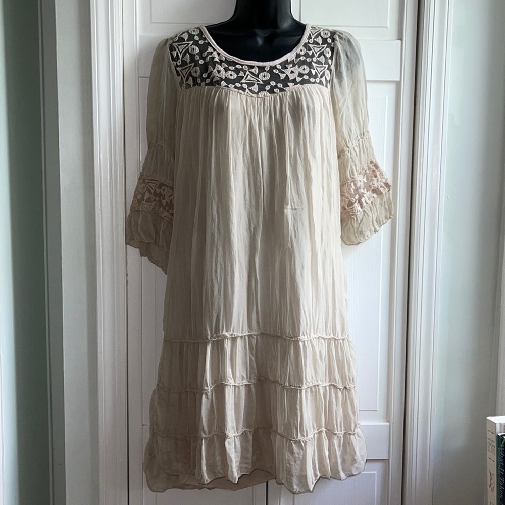 Ambra Womens Boho Silk Tiered Dress